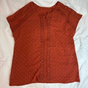 Rust Orange textured Womens Work Top With Short Sleeves and buttons